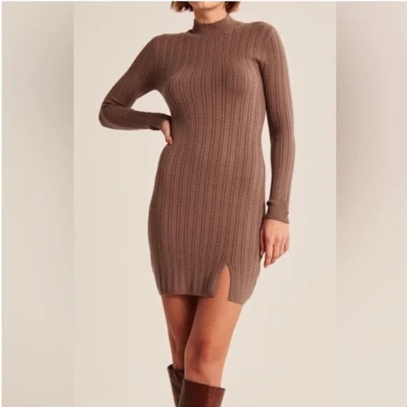 Abercrombie & Fitch brown ribbed mock neck sweater midi dress - Picture 1 of 9